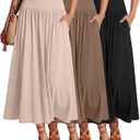 Ficerd 3 Pack Maxi Long Skirts for Women, Ankle Length High Waisted Pleated Flowy a Line Summer Casual Skirts with Pockets XL