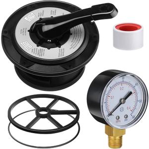 5 Pcs Compatible with Hayward SPX0714BA Key Cover and Handle Assembly with ECX270861 Pressure Gauge Compatible, Replacement Top Mount Multiport Valve Set SPX0710XD Gasket and CLX200K O-Ring