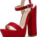 Cape Robbin Women's Rhinestone Platform Heels - 5.5-inch Heel with 1.5-inch Platform - Memory Foam Cushioned Ankle Strap Sandals - Dressy Chunky High Heels for Women Footwear (Rosss) Red 10