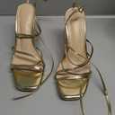 Elisabet Tang Women's Thong Heeled Open Toe Ankle Buckle Strap Heeled Sandals Stylish Dress Shoes Gold Size 7