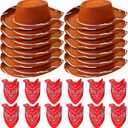 24 Pieces Cowboy Hats and Bandanas for Kids Western Cowboy Costume Hat Accessories for Toddler Child Western Theme Birthday Party Supplies Halloween Costume Dress(Brown, Red)