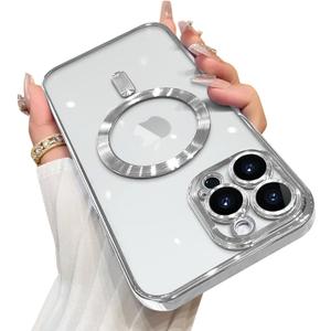 OOK Phone Case Made for iPhone 12 Pro (6.1 Inch) with Camera Lens Protector (Compatible with MagSafe) Anti-Scratch Shockproof Electroplated Slim Phone Cover for Women Men - Silver