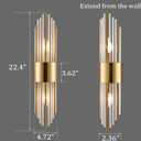 2-Light Modern Crystal Wall Sconces Titanium Gold Frosted Glass, 22.44 x 4.72 inches