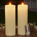 12" x 4" Large Outdoor Candles with Timer Waterproof Flickering LED Flameless Candles Battery Operated with Remote Fake Pillar Candles Realistic for Patio Porch Lanterns, Ivory 2 Pack