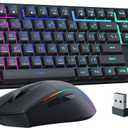 Redragon S107KS Wireless Gaming Keyboard and Mouse, RGB Backlit, 3 Mode (Wired/2.4G/BT), Up to 10,000 DPI Gaming Mouse with Software, Ultra Lightweight 65g, 25 Key Anti-Ghosting Keyboard for PC (Black-New)