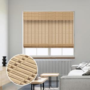SMONTER Bamboo Roman Shades for Windows-Cordless Wooden Woven Blinds Light Filtering Bamboo Roll up Shades UV Protection and Easy Set up for Door and Countryhouse, 28" W x 64" H, Squirrel