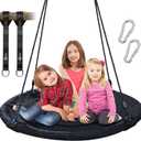 Trekassy 700lb 40 Inch Saucer Tree Swing for Kids Adults Outdoor 900D Oxford Waterproof with 2pcs Tree Hanging Straps, Steel Frame and Adjustable Ropes Black