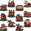 Amyhill 12 Pcs Derby Horse Decorations - Wooden Horse Racing Table Centerpieces with Red Roses, Derby Party Supplies, Horseman Racing Signs for Tiered Tray & Racehorse Themed Table Decor (Races Roses)