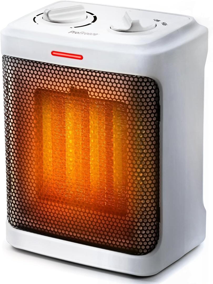 Pro Breeze 1500W Portable Electric Ceramic Heater for Indoor Use, Adjustable Thermostat, Small Space Heater for Home, Bedroom, Office, Garage  White