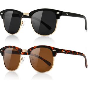SUNGAIT Polarized Sunglasses for Men and Women, Classic Half-Frame Retro Shades for Driving, Travel, and Outdoor Activities,  Lens Type Polarized, Color: 2-pack: Black/Gray + Glossy Amber/Brown