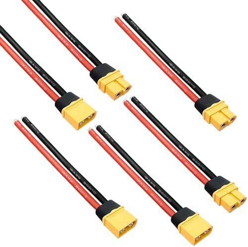 Hiteuoms Amass XT60H Connector Plug Cable - Female and Male (XT60 Upgrade Plug) Connectors Adapter with 12AWG 100mm Silicon Wire for RC Lipo Battery Cable Drone Car Boat (6PCS)