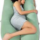 QUEEN ROSE Cooling Pregnancy Pillows, U Shaped Full Body Maternity Pillow for Pregnant Support, Rayon Derived from Bamboo, Buttery Soft, Super Breathable for Hot Sleeper, Green