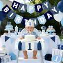 DCJHFJ Felt Navy Blue Happy Birthday High Chair Banner Pre-Strung Birthday Hanging Decoration for Baby Boy 1st Birthday Party Decorations