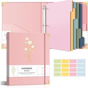 Aesthetic 3 Ring Binder 1 Inch Cute Three Round Rings Binders with Dividers Suitable for 8.5 x 11 Letter Size Paper Loose Leaf Binder with 2 Pockets for School Work, Pink