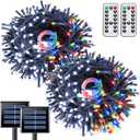 JMEXSUSS 2 Pack Solar String Lights Outdoor Waterproof, Total 66 FT 200 LED Solar Christmas Lights Outdoor, Twinkle Light for Christmas Tree Outside Garden Yard Xmas Decor, White to Multicolor