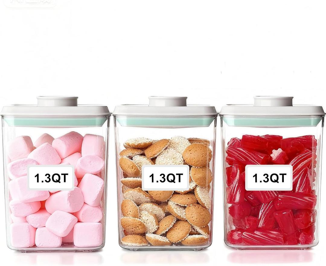 Pop Containers with Lids - Stackable Airtight Food Storage, Kitchen Pantry Storage Containers for Snacks Candy Salt Herbs Spices BPA-Free (1200ML*3)