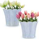 Honeydak 2 Pcs Fluted Ceramic Pots for Plants Indoor 7.5 x 6.5 Inches Spring Easter Scalloped Stylish Ceramic Planters Fluted Tulip Cachepots Blue Flower Pots Home Garden Patio Office Outdoor Planter