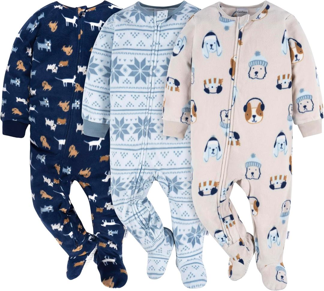 Gerber baby-boys Fleece Footed Pajamas 3-pack (5T, Dogs)