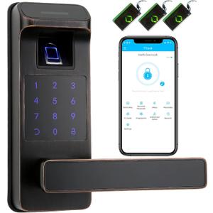 Harfo Smart Door Lock, Heavy Duty 5 in 1 Keyless Entry Door Lock, Full App Control Digital Keypad Lock, Reversible Handle with Fingerprints and Passcodes for Family/Office/Apartment (Aged Bronze)