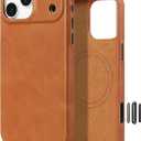 LUCKYCOIN Premium Handcrafted 100% Full-Grain Cowhide Leather Case for iPhone 17 Pro Max 6.9'', Built-in Camera Control Button, MagSafe Compatible, Full Camera Protection, Metal Button, Retro Brown