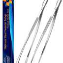 JETKONG 2 Pcs 12-Inch Kitchen Tweezers Fine Tweezer Tongs, Extra-Long Stainless Steel Cooking Tweezers (Silver) (12+12 Inch)