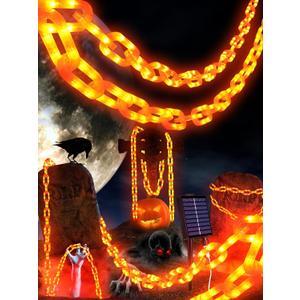 Flacchi Solar Halloween Decorations Outdoor String Lights - 10 Ft 160 LED Plastic Chain String Lights with Waterproof, 8 Lighting Modes Function US Patent Product (Orange)