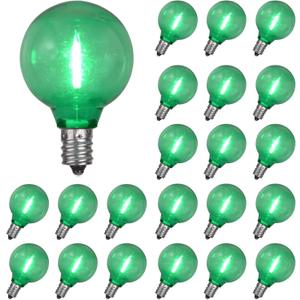 25 Pack G40 LED Replacement Bulbs,120V 0.5W,E12 Base,for Outdoor String Lights-Green
