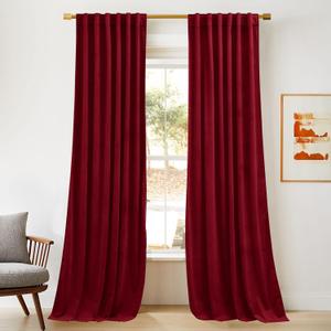 NICETOWN Red Velvet Curtains 90 inches Long 2 Panels Set (52-inch Wide), Thermal Insulated Sound Reducing Blackout Curtains and Drapes for Film, Window Curtains for Large Door Windows