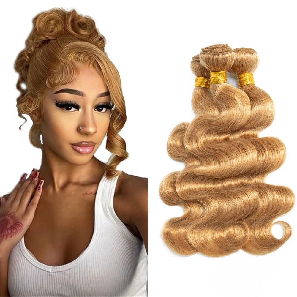 Honey Blonde Bundles Human Hair Reddish Brown Body Wave 3 Bundles 14 16 18 inch Peruvian Virgin Hair Weave Color #30 Bundle