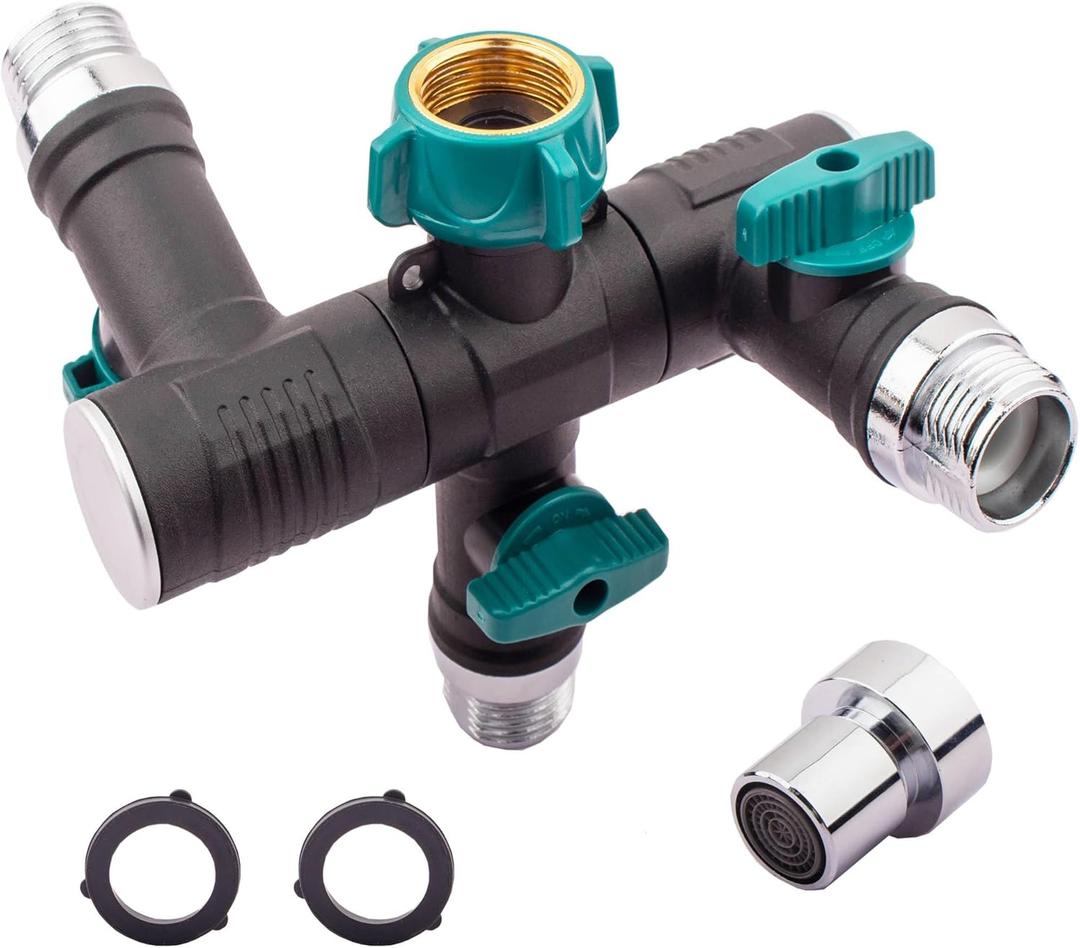Hose Splitter, 3 Way Heavy Duty, Hose Connector Rotated 360 Seperately,Garden Hose Splitter,Faucet Splitter,Outdoor Faucet Splitter,With Shut off Valve,High Quilty Metal+Chrome Adapter,Water Hose.