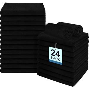 24 Pack Salon Towels - Highly Absorbent and Quick Drying Hand Towels, Premium Wash Cloths for Bathroom, Gym, Shower, Hotel, and Spa - 16x27 inch (Black)