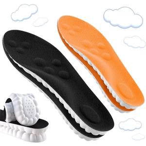 2 Pair Memory Foam 4D Cloud-Like Comfort Insoles for Men Women -Soft Cushioning Trimmable Insole with Arch Support for Foot Pain Relief and Comfort Massage Fatigue Reduction Black Orange 25.5CM