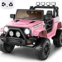 Hikole Electric Ride on Truck for Kids, 12V Battery Powered Car w/Parent Remote Control, Music, Windshield, Spring Suspension, 3 Speeds, Kids Electric Vehicles for Boys & Girls - Pink