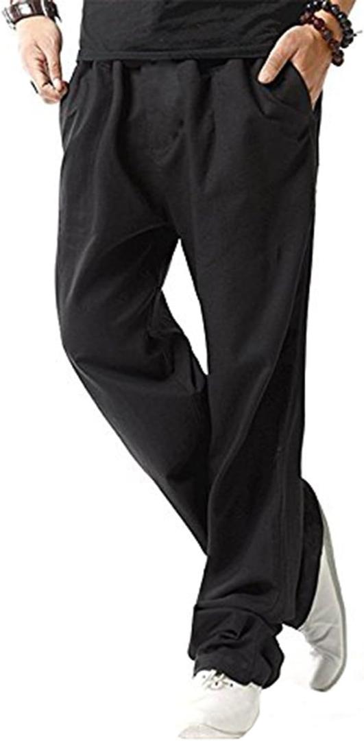 SIR7 Men's Linen Casual Lightweight Drawstrintg Elastic Waist Summer Beach Pants (XX-Large, Black)