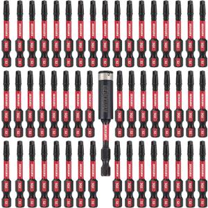 GEINXURN Impact Tough #2 Square 2 in. Insert Driver Bits,50Pack SQ2 Screwdriver Bits Set 2Long with 1Pcs Impact Bit Holder,Bulk