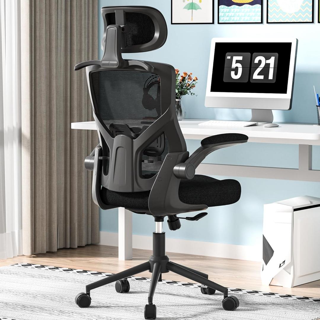 Ergonomic Office Chair, High Back Mesh Desk Chair with Thick Molded Foam Cushion, Coat Hanger, Adjustable Headrest, Lumbar Support, Tilt & Lock Function - Task Chair (All Black)