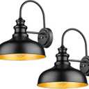 Bestshared Dusk to Dawn Outdoor Barn Light Anti-Rust Outdoor Wall Sconce Farmhouse Exterior Lighting Fixture Wall Lantern Lamp for Porch,Garage(Black+Gold, 2 Pack)