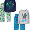 Simple Joys by Carter's Boys and Toddlers' 4-Piece Pajama Set (Cotton Top & Fleece Bottom) 5T