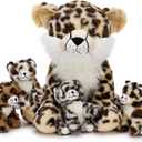 MorisMos 5Pcs Cheetah Stuffed Animal, 14 Inch Cheetah Mommy with 4 Baby, Soft Stuffed Leopard Plush Gifts for Kids, Boys, Girls, Toddler