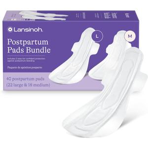 Lansinoh Postpartum Maxi Pads Bundle, 40 Count, Heavy Absorbency Overnight Pads with Wings, Includes 2 Sizes for Extra Protection, Postpartum Essentials
