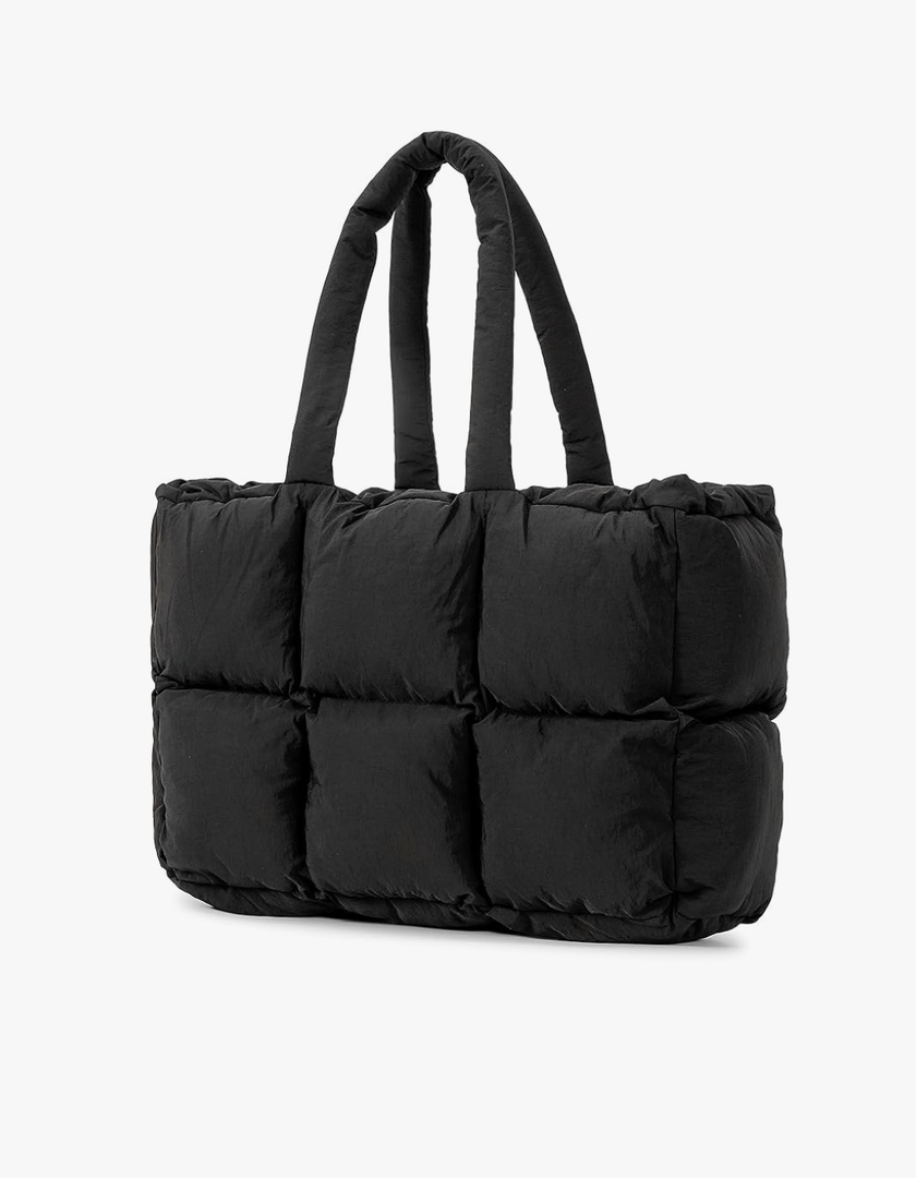 Puffer Tote Bag for Women, Large Quilted Puffy Handbag Lightweight Satchel Purse for Work Travel Gym Shop