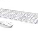 Wireless Keyboard and Mouse, Vssoplor 2.4GHz Rechargeable Compact Quiet Full-Size Keyboard and Mouse Combo with Nano USB Receiver for Windows, Laptop, PC, Notebook-White Silver