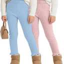 2 Pack Girl's Ribbed Knit Leggings Cotton Blend Tights Ruffle Bottoms Trousers Fall Winter Clothes 12M-9Y (Blue, Light Pink)