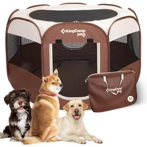 KingCamp Dog Playpen, Portable Foldable Cat Kitten Puppy Tent Crates 29"/36"/50" Pop Up Pet Playpen with Zippered Bottom & Cover for Indoor Outdoor Use (Medium, Khaki)