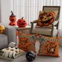 Halloween Pillow Covers Trick or Treat Boo Watercolor Pumpkins Ghosts Throw Pillow Cases Set of 4 Autumn Decorations for Farmhouse Home Bedroom Sofa Couch Outdoor Holiday Decor 16x16 Inch