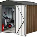 8X8FT Outdoor Metal Storage Shed, Lockable Weatherproof Garden Shed for Tools & Equipment, Durable Galvanized Steel with Sloping Roof & Ventilation, Ideal for Backyard, Patio & Garage Storage, Brown