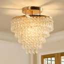 FRIXCHUR 11.8" Crystal Chandelier Gold Flush Mount Ceiling Light 5 Tiers Raindrops Crystals Pendant Lighting Fixture for Bedroom Hallway Living Room E26 Base