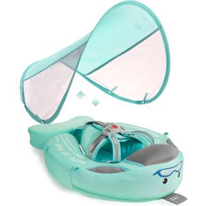 Mambobaby Baby Swim Float with Tail & UPF Sun Canopy Special Edition Green, Medium