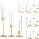 21 Pack 23.6 & 21.7 & 19.7 in Tall Gold Hurricane Candlesticks Holder with Glass Cylinder Cover - Candle Holders for Table Centerpiece (Gold)
