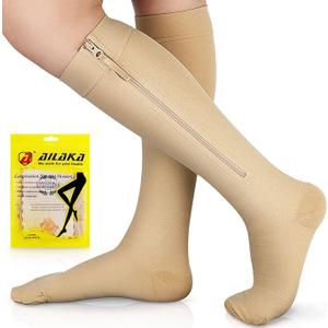 Ailaka Zipper 15-20 mmHg Compression Socks for Women & Men, Knee High Open Toe, Size: XL